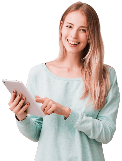 Retrato de mulher com tablet